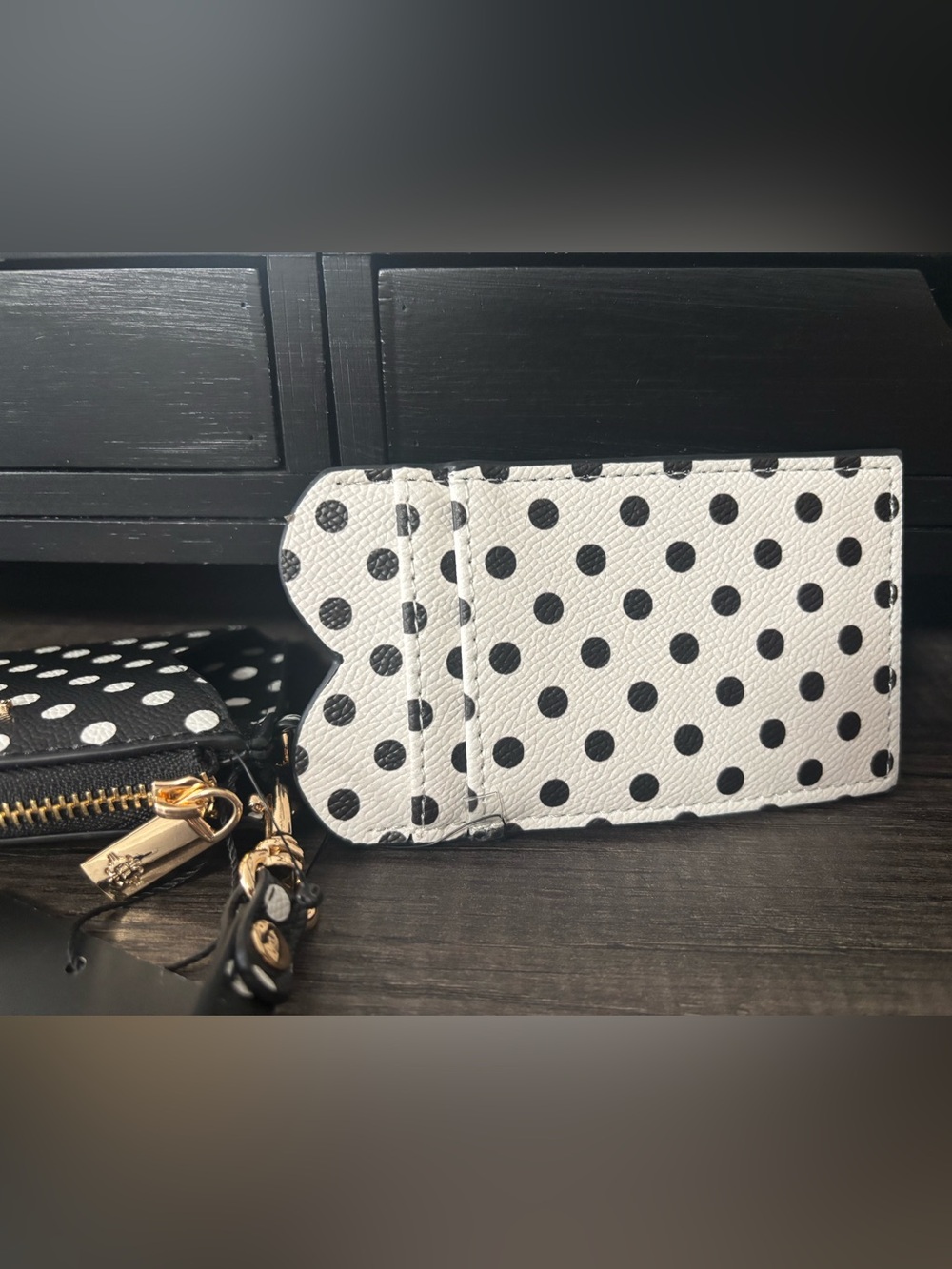 Nanette Lepore Black & White Polka Dot Wristlet Card Case - Picture 4 of 11